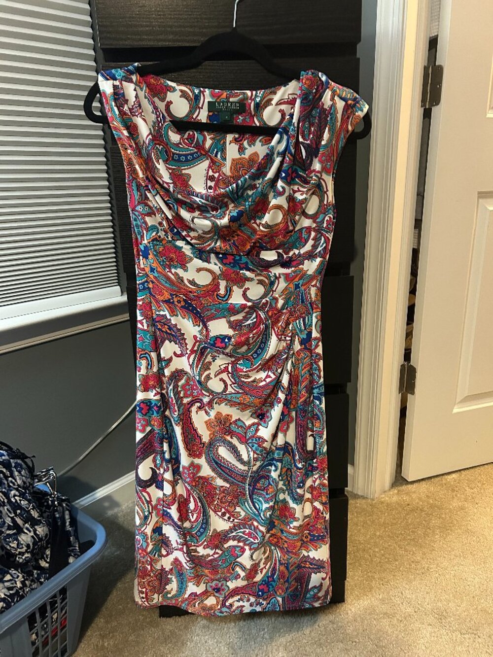 RALPH LAUREN Paisley Cowl Neck Ruched Sheath Dress 4
